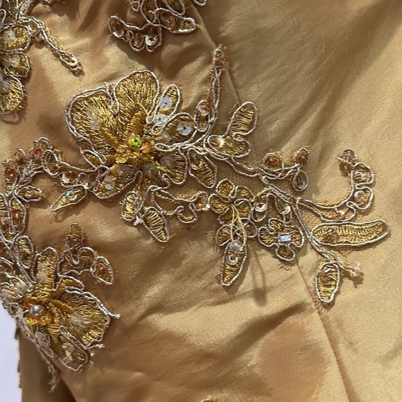 Vintage Paris collection sweetheart gold strapless mermaid tulle gown small - Picture 5 of 10